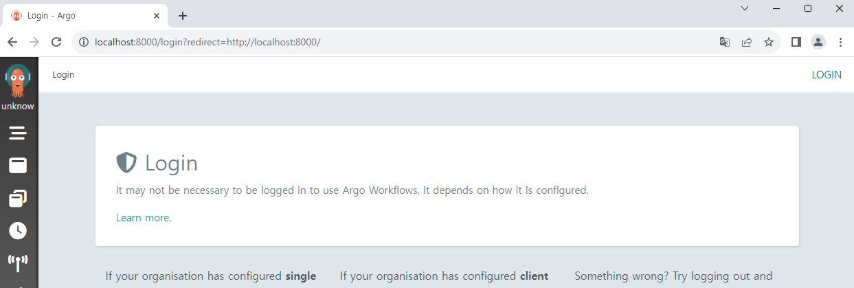 Argo Workflows login screen