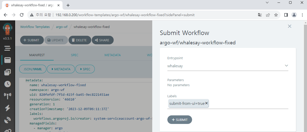 Submit workflow from template