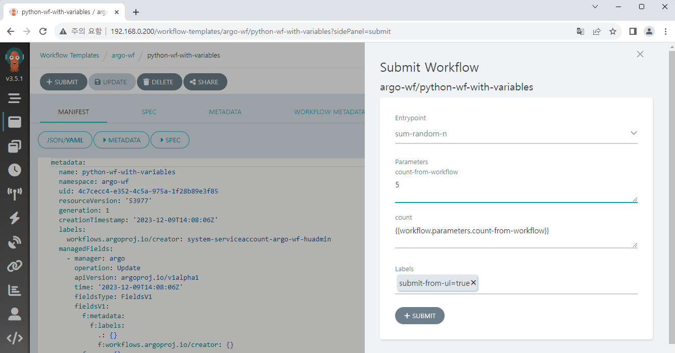 Submit script workflow w/ input 5