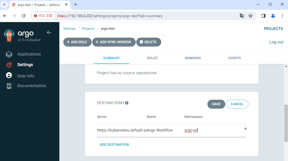 Add namespace to project destination